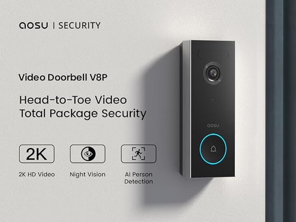 AOSU Doorbell Camera Wireless Outdoor, Battery-Powered Video