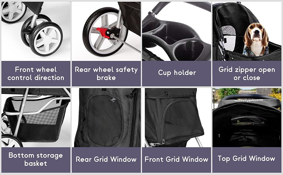 Display4top Pet Travel Stroller Dog Cat Pushchair Pram Jogger Buggy