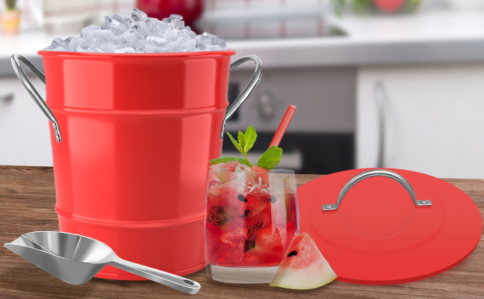 4 L Red Ice Bucket,Ice Buckets For Parties,Insulated Ice