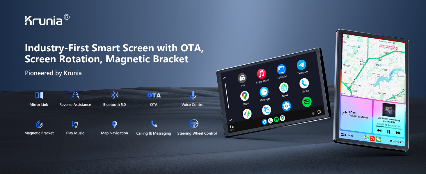 Wireless Portable Apple Carplay and Android Auto Screen for Car