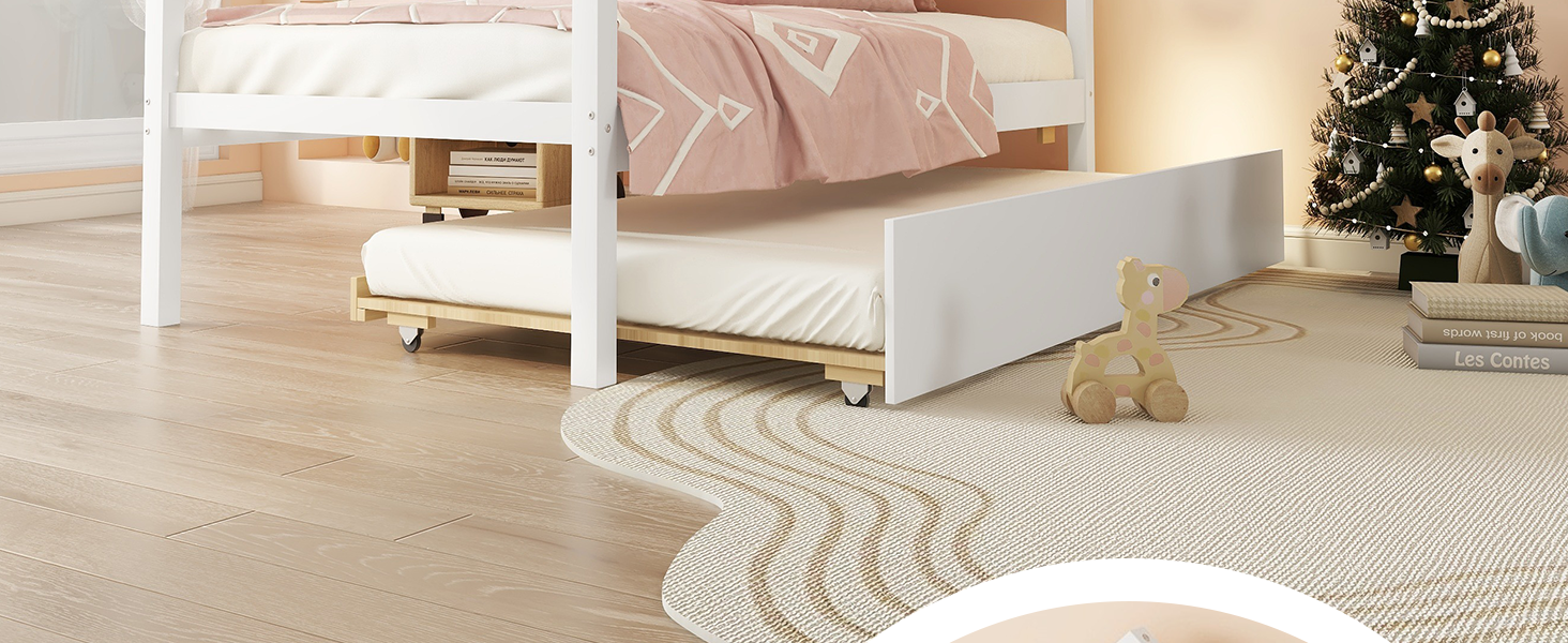 Mirightone House Bed with Trundle, Twin Size Kids Bed with