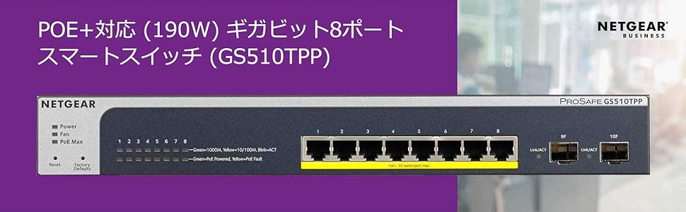 PROSAFE GS510TPP 8ポートスイッチングハブ GS510TPP｜GS510TPP-100AJS｜8P GE POE+ SMART MANAGED PRO