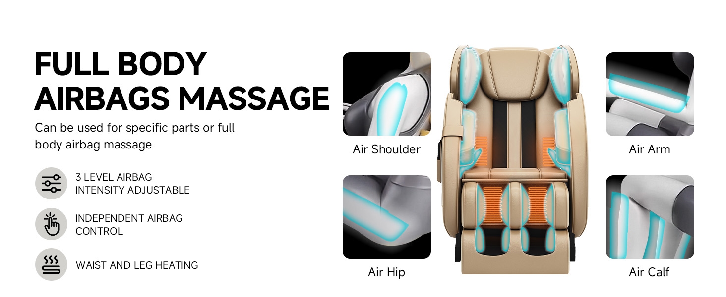 Massage chair Full Body airbag shoulder Arm Hips calf Waist and Calf Heating