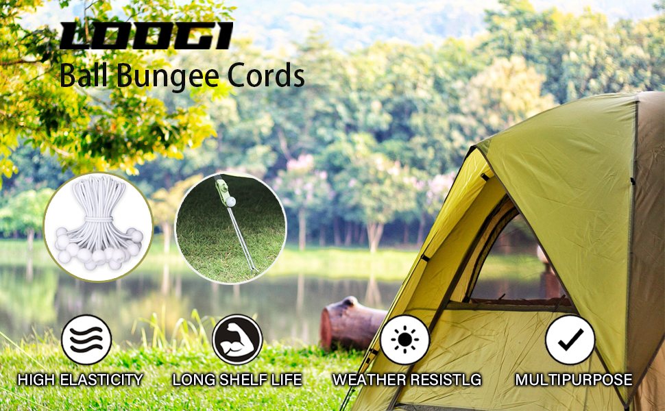 LOOGI Bungee Cord with Balls, 25Pcs 4 Inch White Bungee Ball Cords