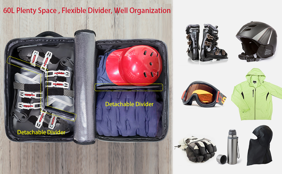 HuiHuiXiong Ski Boot Bag Backpack, 60L Large Capacity WaterResistant