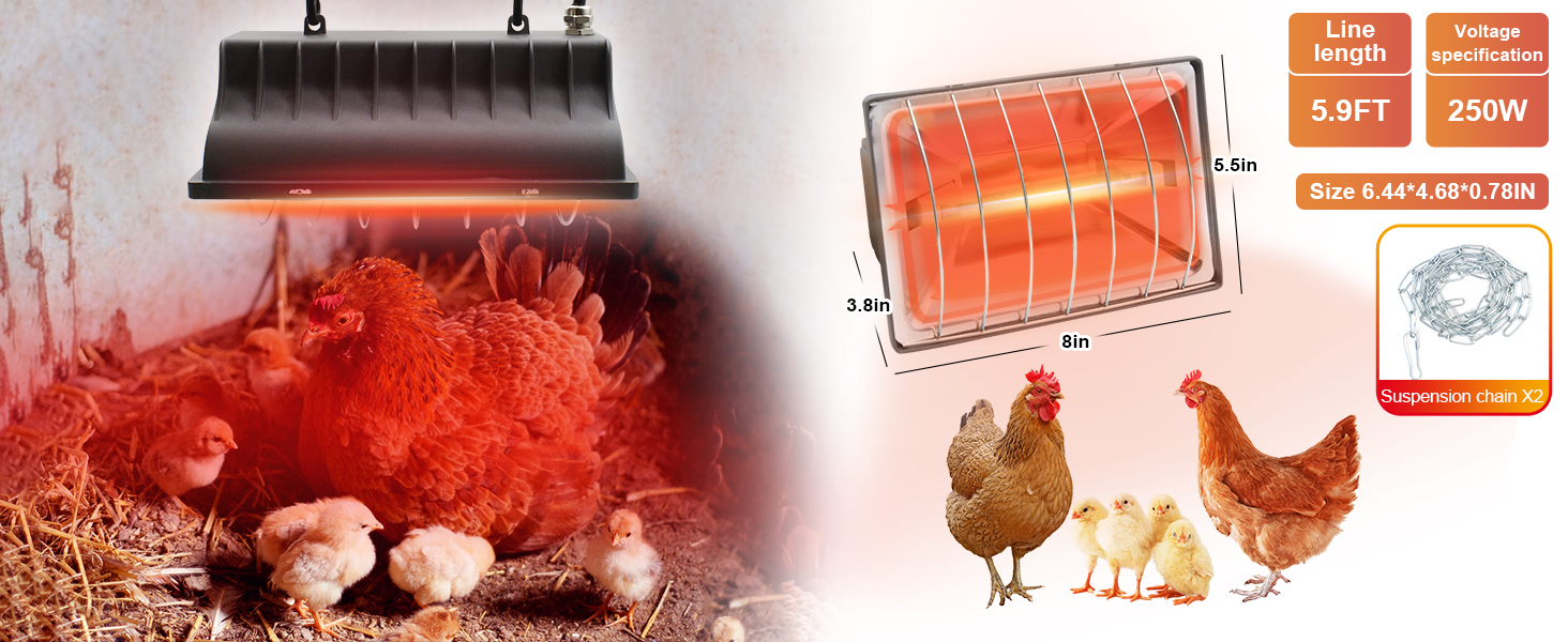 GIFANK Chicken Coop Heat Lamp 250W Chicken Coop Heater
