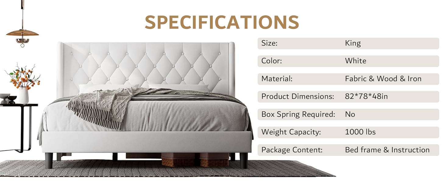 iPormis King Size Platform Bed Frame with Button Tufted