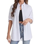 J.VER Womens Oversized Button Down Shirts Casual Long Sleeve Lightweight Breathable Solid Cotton ...