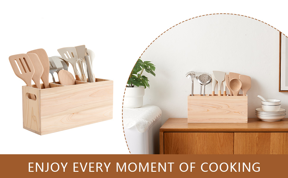 OAKERLAND Extra Large Utensil Holder Wall Mount, Hinoki Cypress Wood