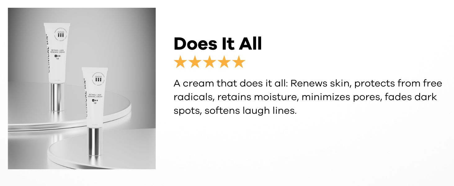 Clinical+ Skin Retinol and AOX Renewal Cream Retinol Cream, Vitamin C, Vitamin E