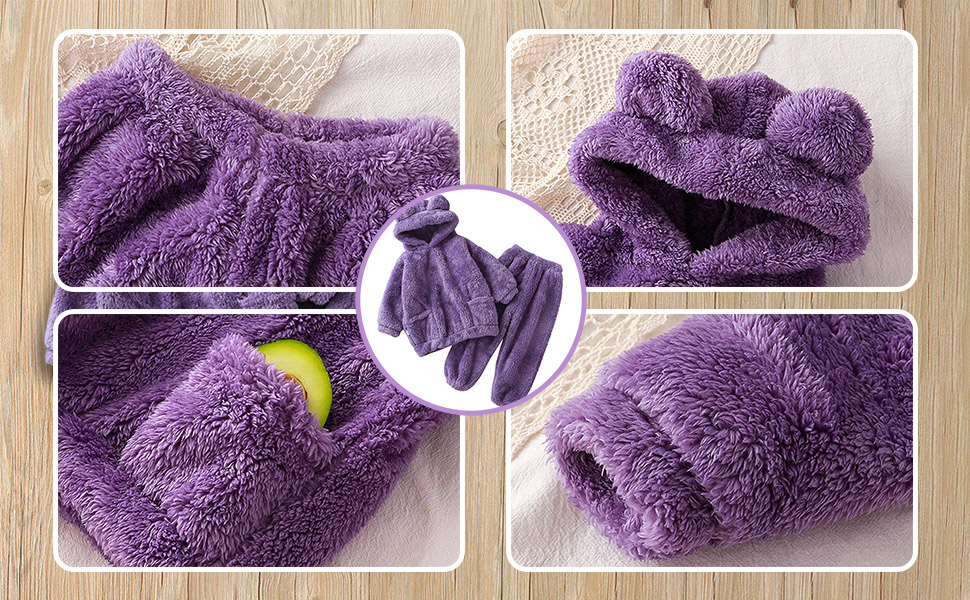 Toddler Kids Baby Girl Boy Clothes Winter Warm Fleece Hooded Bear Ear Sweatshirt