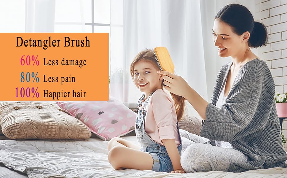 Bamboo Boar Bristles Hair Brush Detangling Brush for Women Men Kids Wet and Dry Hair