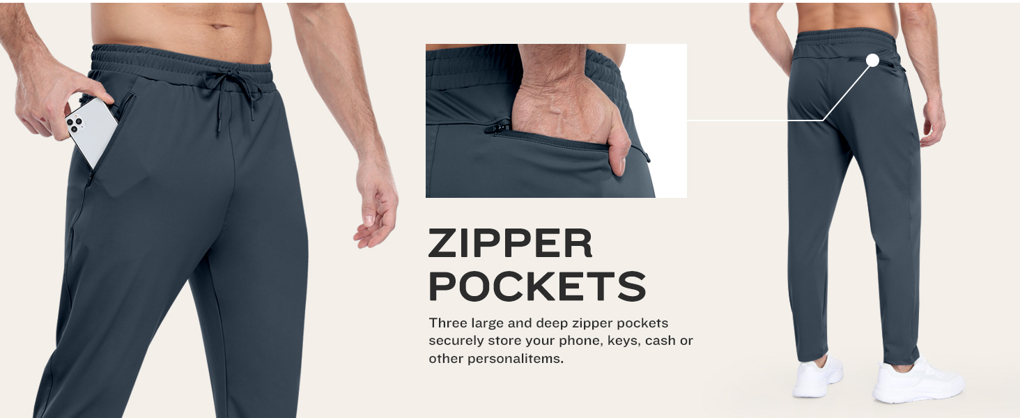 Mens Fleece Lined Pants with Zipper Pockets,Winter Workout Warm Running Joggers Sweatpants for Men