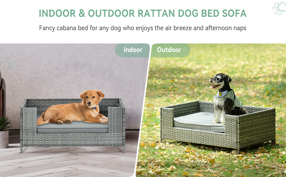 Lyromix Rattan Dog Bed, Indoor Elevated Wicker Pet Bed