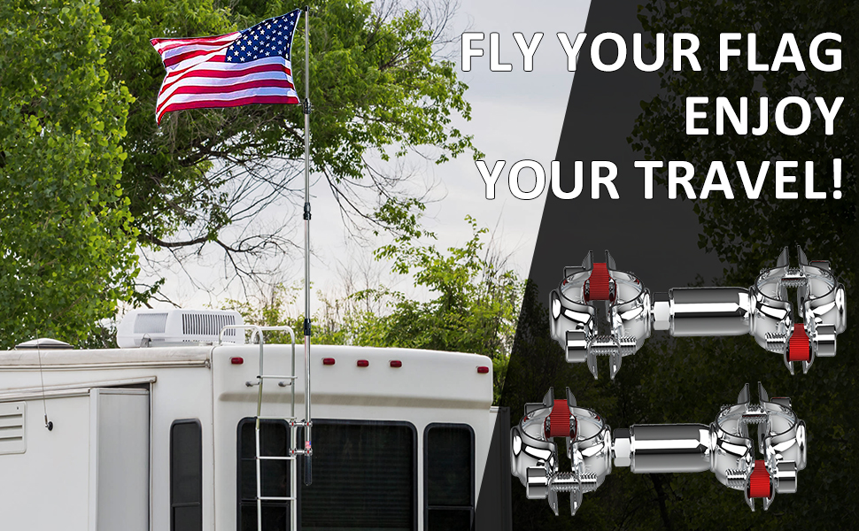 Two Flag RV Ladder Flag Pole Kit, Includes Two 304