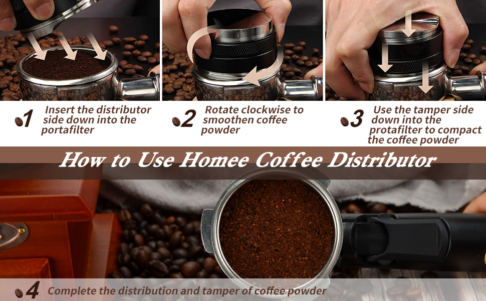 51mm Espresso Tamper, Coffee Distributor Adjustable Height, Coffee