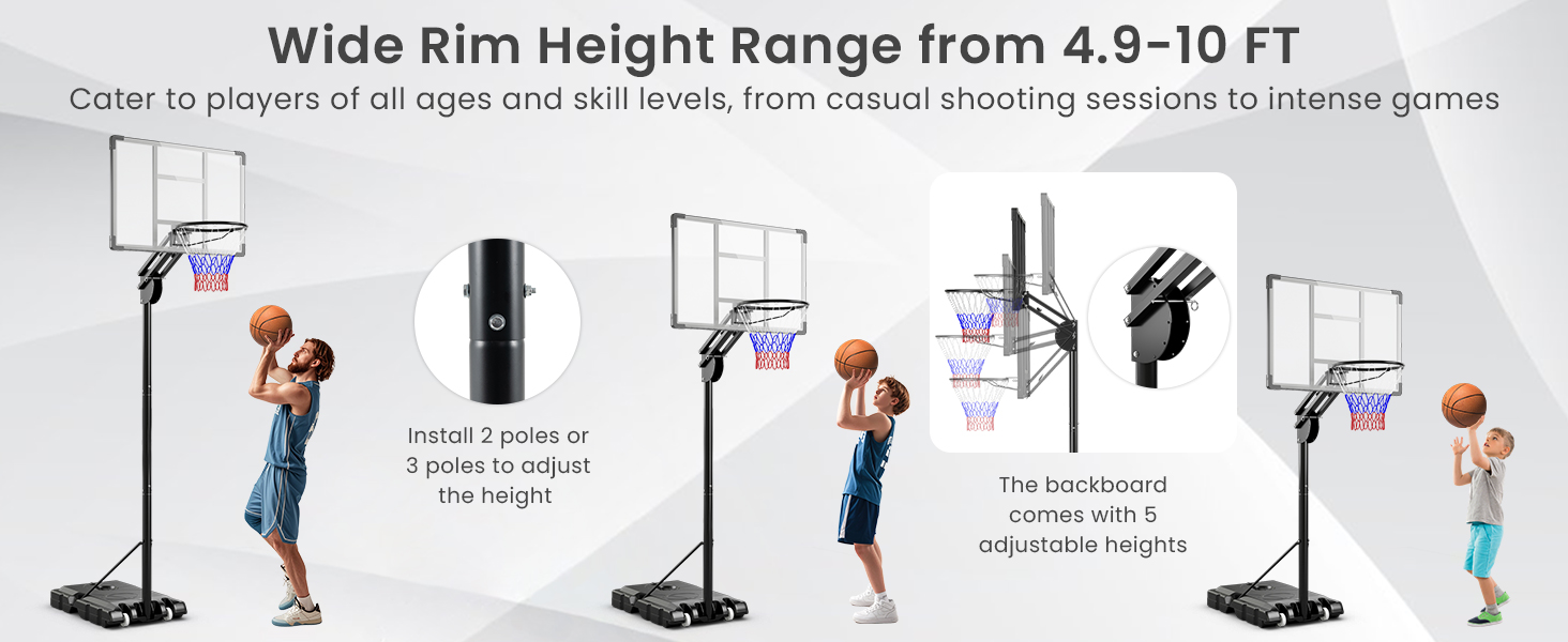 Wide Rim Height Range from 4.9-10 FT