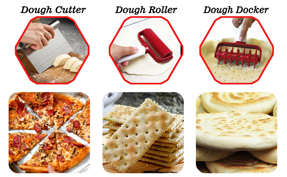 Qitdathn 3 pcs Pizza Tool Set Including Pastry Pizza Roller