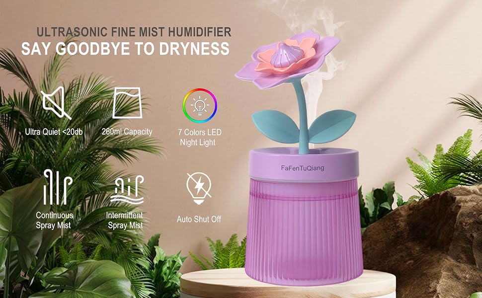 Top fill air humidifier flower cute small cool mist for plants bedroom desktop aroma diffuser