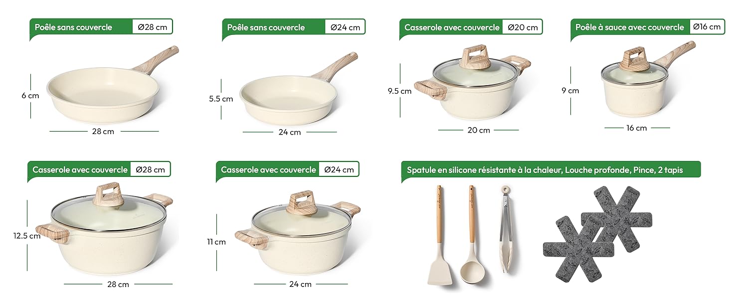 PERFECTO Batterie de cuisine induction - set de poêles tout feux anti-adhésives - lot 15 pièces couleur beige - couvercl 73b14c99 11d1 4ee3 9ffb 4bce887c6ed0. CR0,0,2928,1200 PT0 SX1464 V1