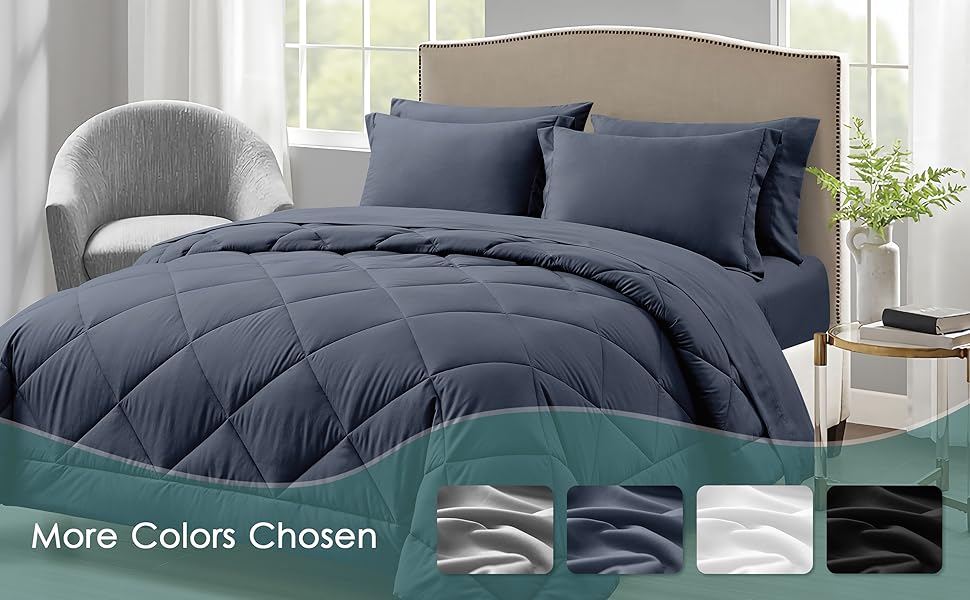 Love's cabin King Size Comforter Set Navy Blue, 7 Pieces King Bed in a Bag, All