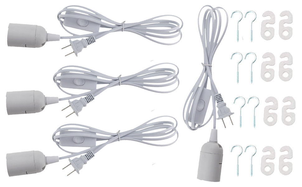 Rextin 4 pcs E26/E27 LED Light socket 5.9FT extension cord with On/Off