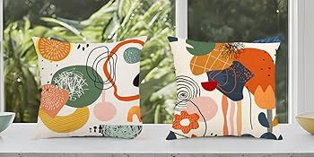 Colorful Boho Pillow Covers Orange Abstract Art Geometric Colorful Pillows for Porch Patio