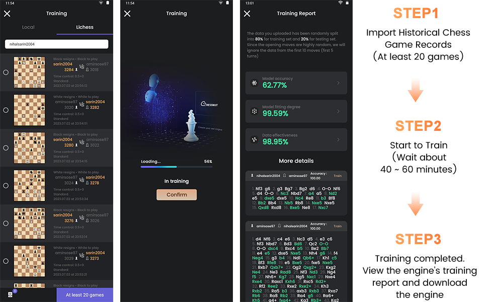 The training operations of the chess engine are extremely simple and straightforward.