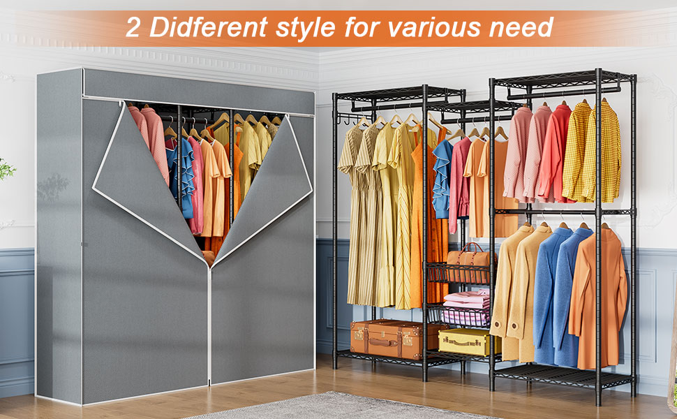 FTEYUET Portable Wardrobe, Heavy Duty Covered Clothes Rail Wardrobes