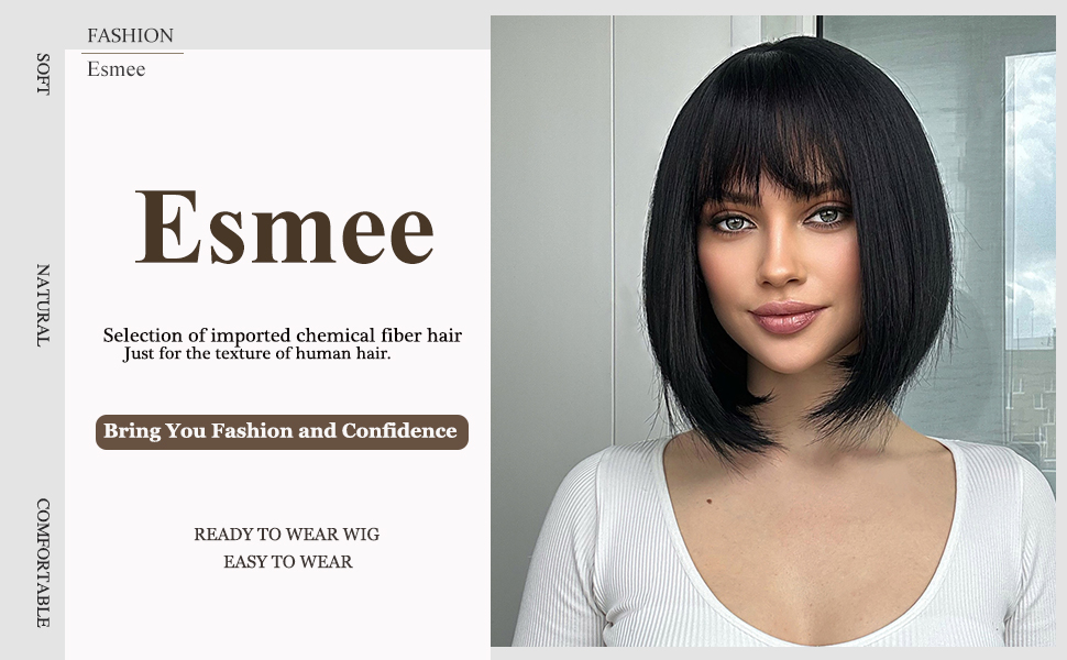 Esmee Short Straight Black Bob Wigs with Fringe for Women