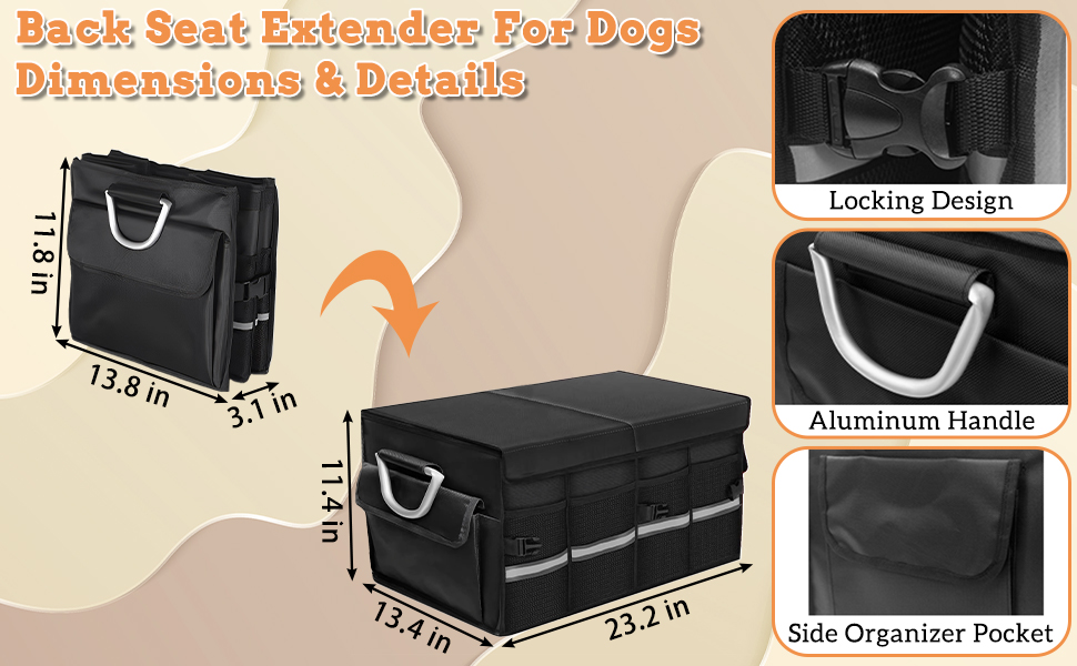 Fhiny Dog Backseat Extender with Storage, 23.2'' x 13.4