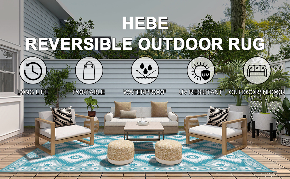 HEBE Outdoor Rugs 6'x9' for Patios Clearance Waterproof