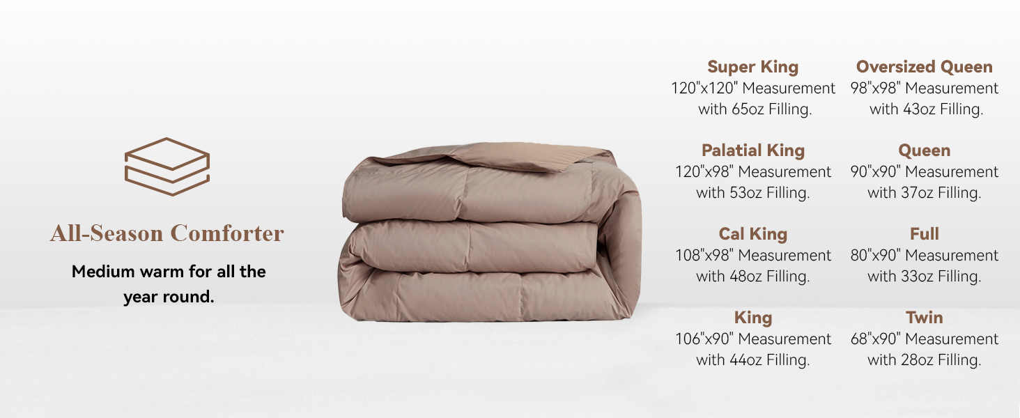 medium-warm down comforter for all year round