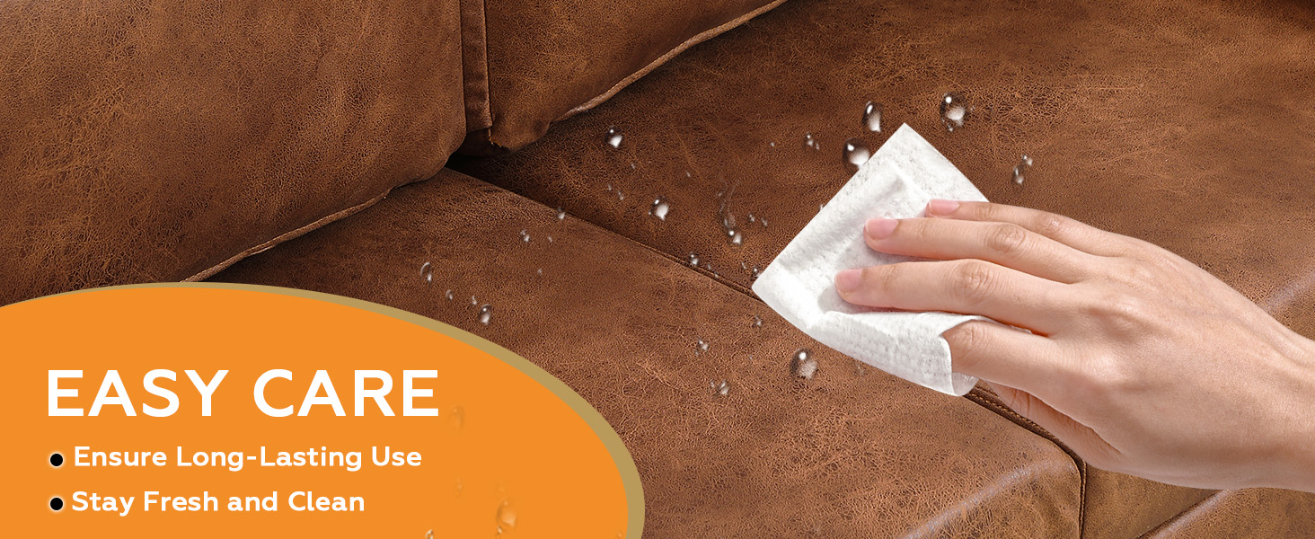 Close-up of hand wiping or cleaning a surface, with 'EASY CARE' text visible in orange banner.