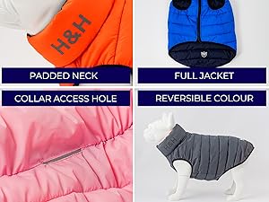 HUGO & HUDSON Reversible Dog Puffer Jacket, Windproof Water Resistant Coat, Light Pink & Grey, S30 11 Key Features