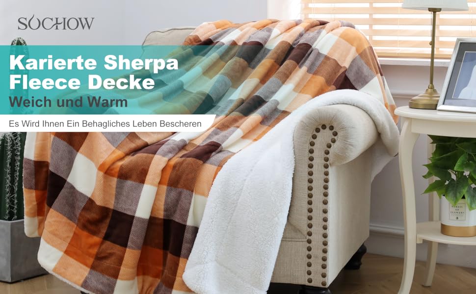 SOCHOW Sherpa Karierte Fleecedecke Kuscheldecken