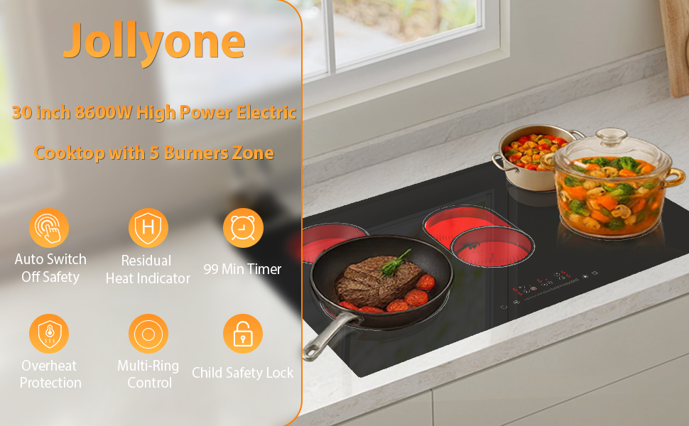 30 inch electric cooktop 5 burner with multi-functional touch control