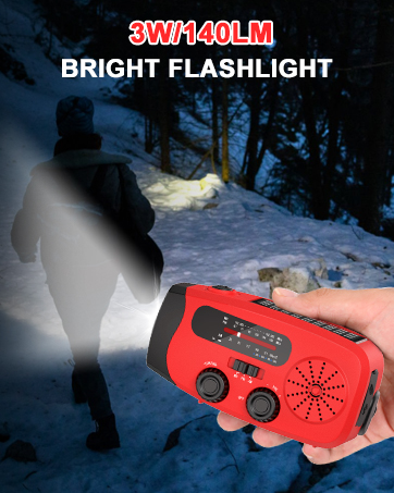 emergency hand crank radio wirh 3 led flashlight