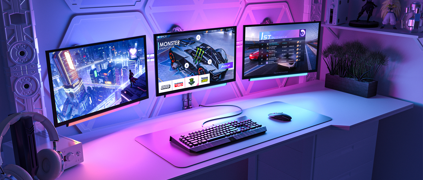 Ferswe RGB Under Monitor Light Bar, Dream Color Gaming Light Bar with