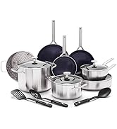 Blue Diamond 15-Piece Tri-Ply Stainless Steel Cookware Set, Healthy Ceramic Nonstick, Induction-C...