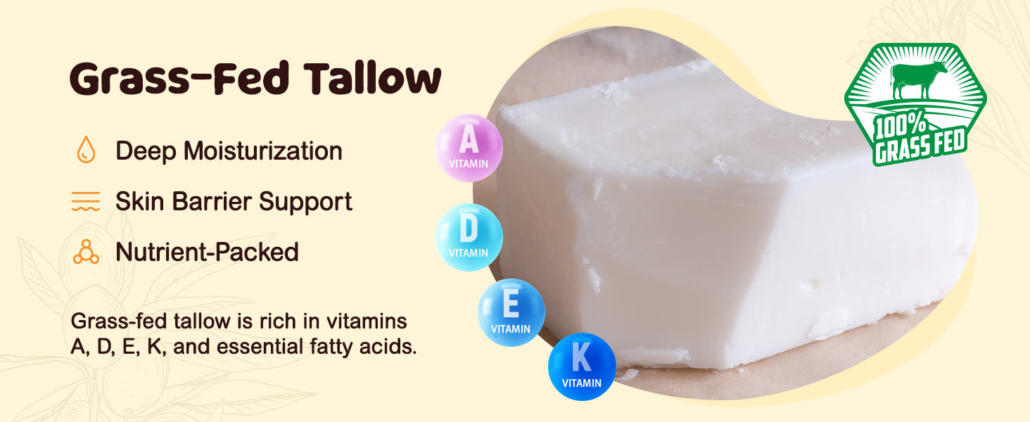 Vigority Beef Tallow and Honey Balm for Women: Organic Grass Fed Whipped Beef Tallow for Skin
