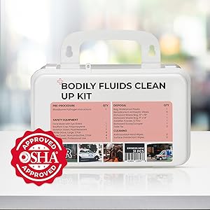 Bodily Fluids Clean Up Kit with Instructions and Wall Mountable Case, OSHA Compliant – 31 Pieces