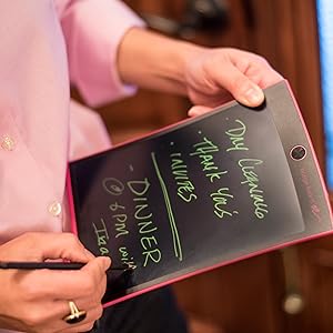 you can write with anything you have handy--the the included stylus, a pen, or even your fingernail!