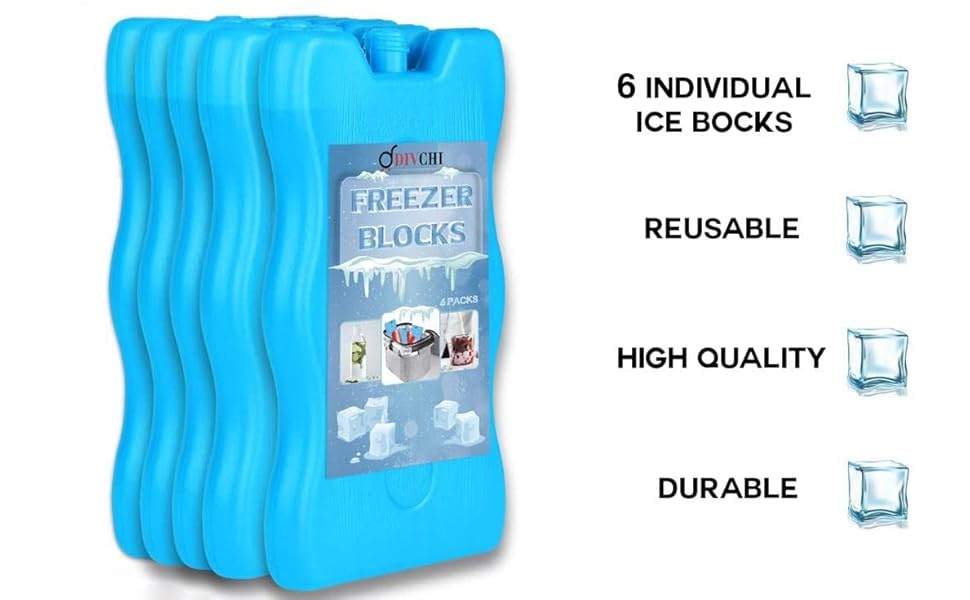 DIVCHI Freezer Blocks, 6 Pack Reusable Ice Cooler Blocks Keeps Food