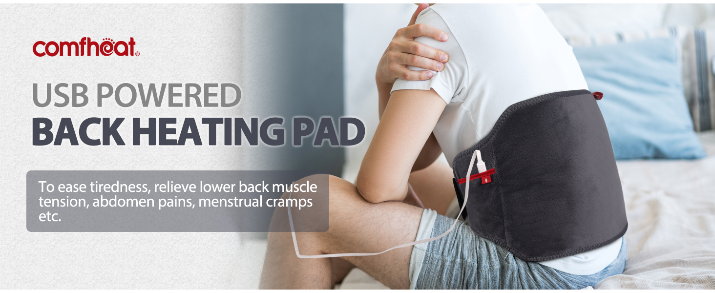 Comfheat USB Back Heating Pad Heated Pad Wrap Adjustable Strap Auto