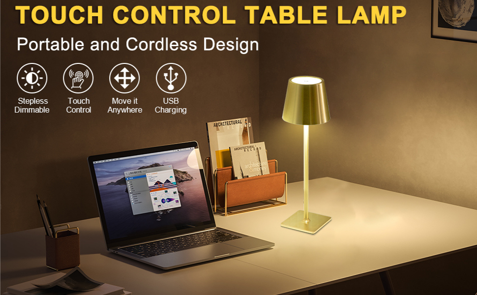 Cordless Led Portable Desk Touch Dimmable Night Light Ip54 Aluminum Indoor/Outdoor Lighting Control