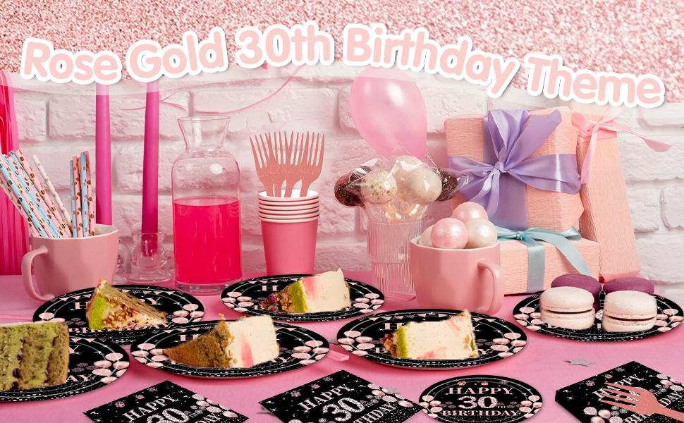 Rakuto 30th Birthday Party Supplies 96PCS Rose Gold 30th