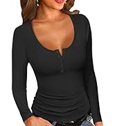 ANRABESS Long Sleeve Henley Shirts for Women Thermal Fleece Tops Knit Fitted Basic T-Shirts 2025 ...
