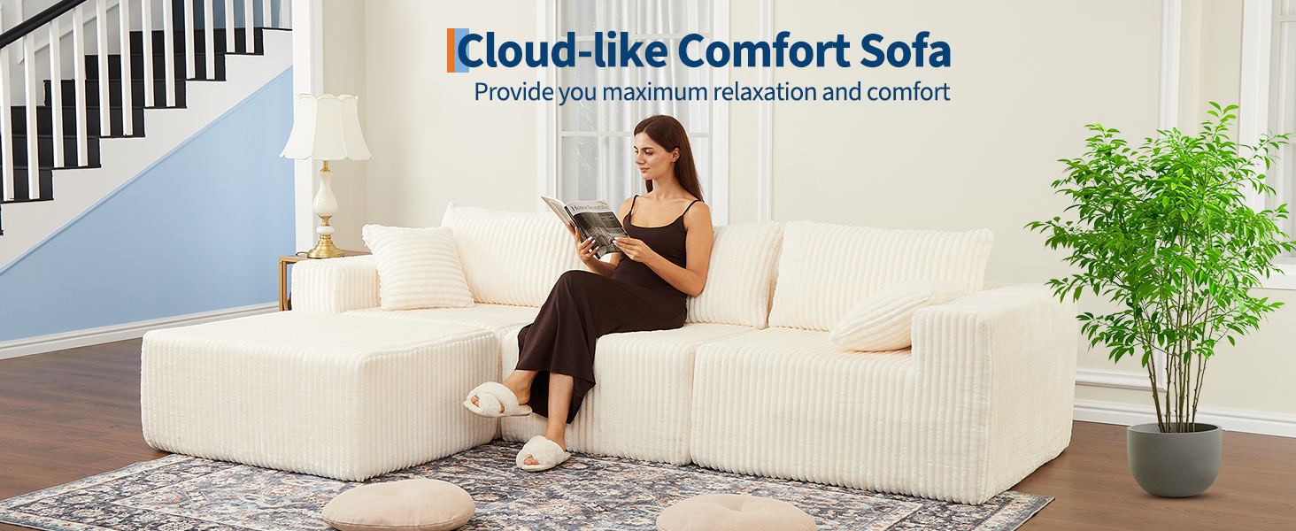 108" Modular Sectional Sofa Couches for Living Room Cloud Memory Boneless Couch