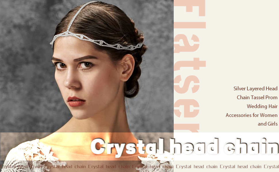 Flatser Crystal Wedding Head Chain Silver Hollow Headpiece